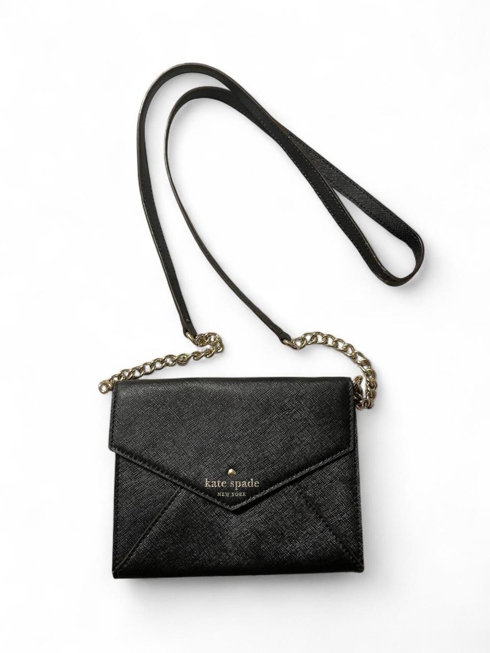 Black leather Kate Spade New York envelope crossbody bag